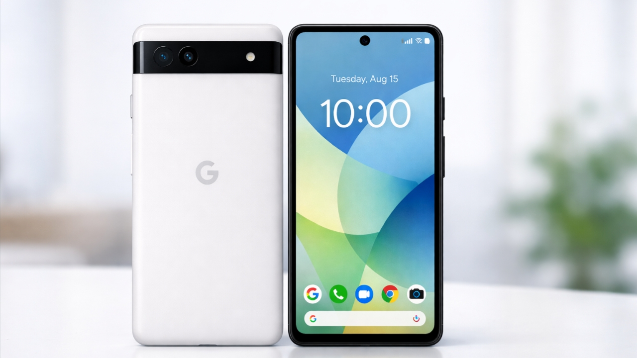 Google Pixel 10A स्मार्टफोन का फ्रंट और बैक डिजाइन,