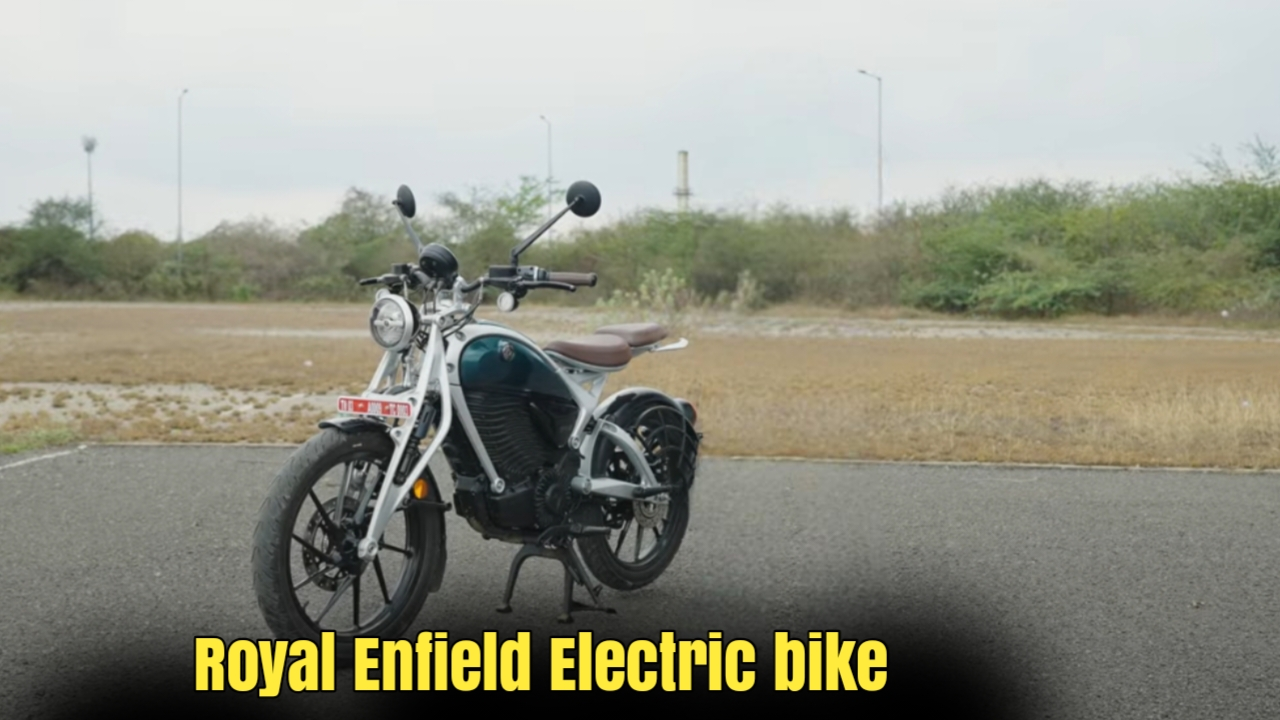 Royal Enfield Electric Bike classic vintage design and circular LED headlight.